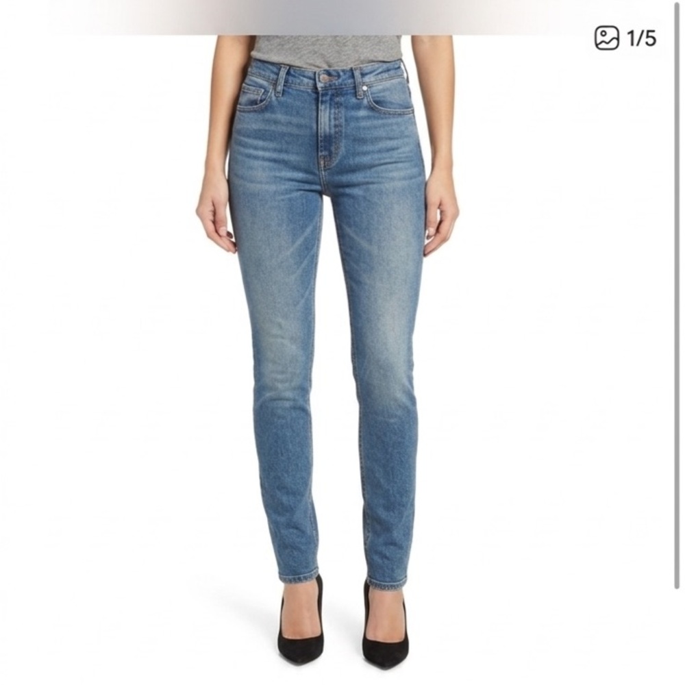 Alexander Wang High-Rise Slim Tapered Jeans Blue Denim X leather skinny y2k 25